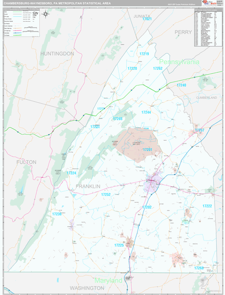 Chambersburg-Waynesboro, PA Metro Area Wall Map